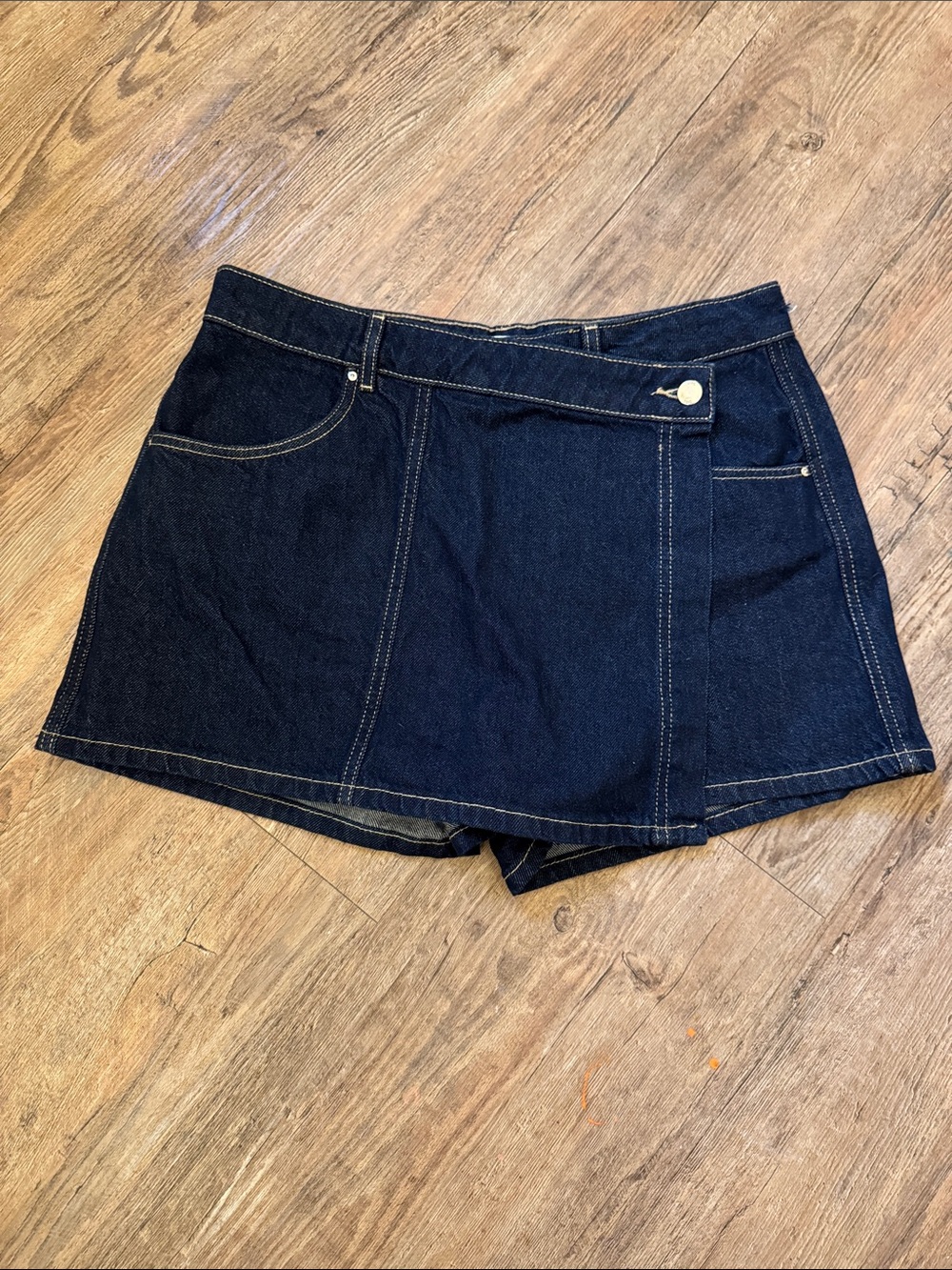 Zara Navy Denim Wrap Skort